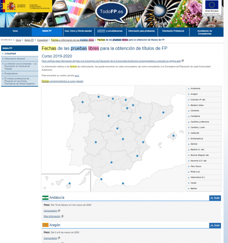 Fechas Pruebas Libres de FP por Comunidades Autónomas TCAE Integral