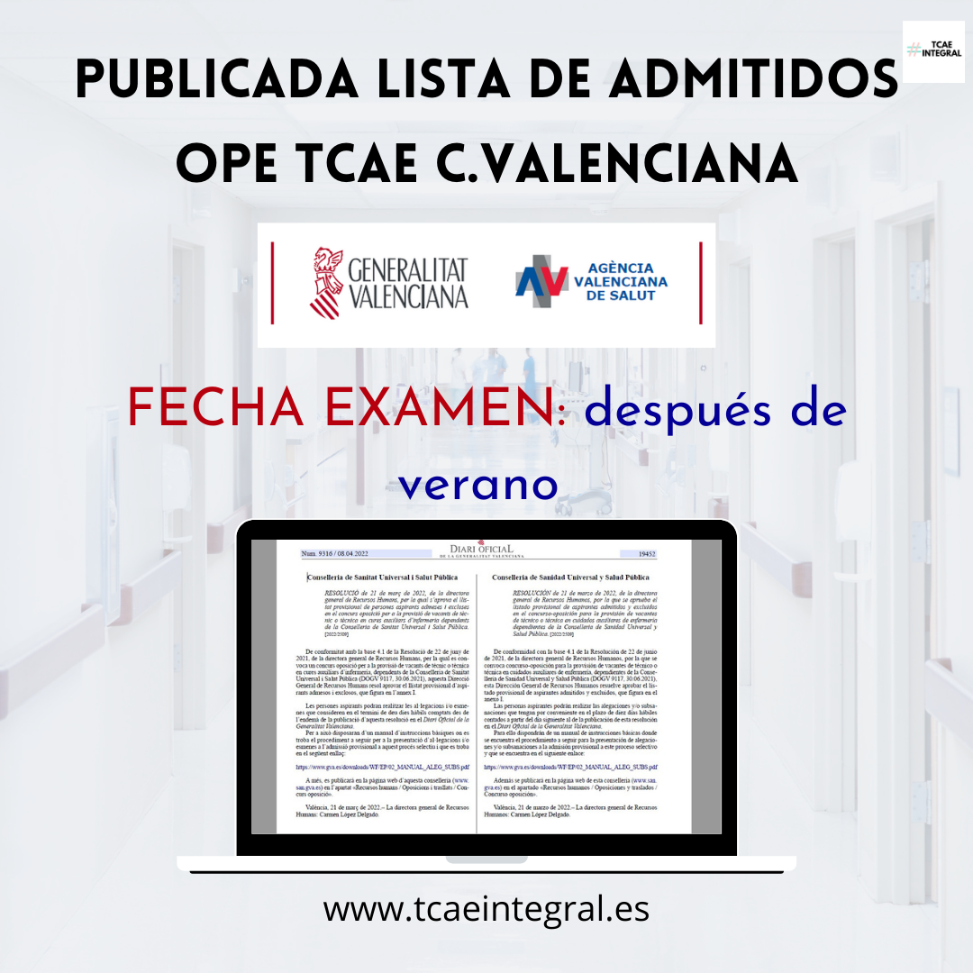 Lista de Admitidos TCAE Conselleria de Sanidad TCAE Integral Lista de Admitidos TCAE Conselleria de Sanidad TCAE Integral